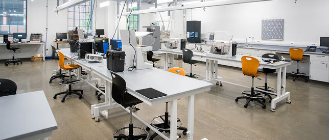 Among the labs in the Endeavor building is the Blair H. Stone Manufacturing Lab, which houses equipment for both additive and subtractive manufacturing processes, including advanced 3D printing of composites and metals.