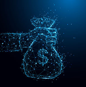 digital hand holding sack of money