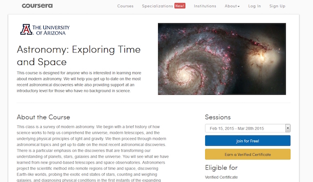 University of Arizona astronomy course on Coursera