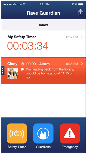 Rave lets users set a safety timer that will notify friends or family members designated as 