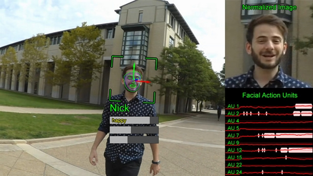 A separate function under development performs facial recognition to help the user identify who is approaching, friends or strangers, and what kinds of expressions they're showing.