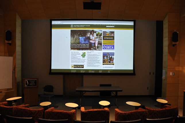 Scottsdale Community College's new screening room includes 9.1 surround sound system, a large format display, and a Sony VPL-FHZ55 professional-grade laser projector.