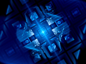 blue glowing futuristic quantum computer