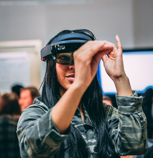 fashion student wearing augmented reality goggles