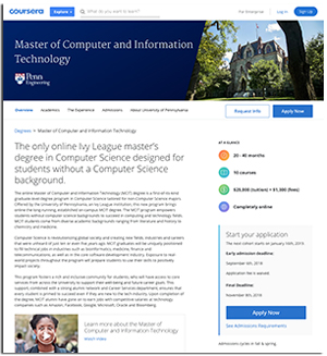 online Master of Computer and Information Technology on Coursera