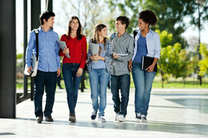 group of college students walking together