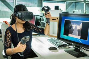 student using virtual reality headset