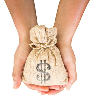 hands holding money bag