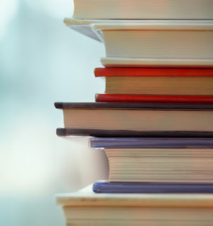 closeup of stack of textbooks