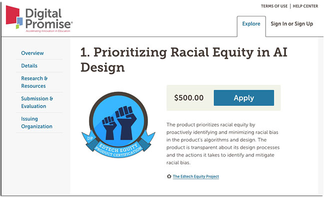 Prioritizing Racial Equity in AI Design Product Certification