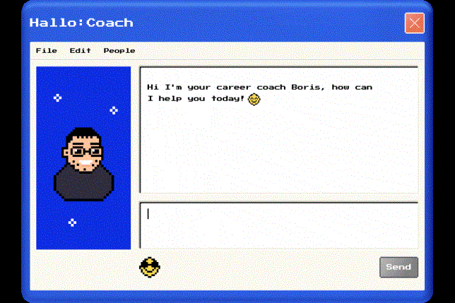 Gif illustrates a student interaction with Hallo's AI-powered career coach Boris