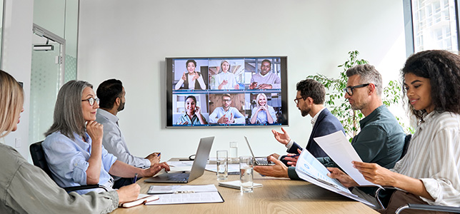group of colleagues in virtual meeting