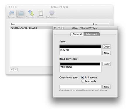 BitTorrent Sync running on Mac OS X