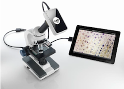 The Focus Micrscope Camera allows users to display and manipulate microscope images through an iPad.