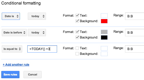 Google sheets conditional formatting date options