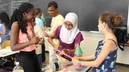 Students build rockets with plastic and duct tape in a physics course offered as part of MIT's STEM Summer Institute. Photo credit: Meredith Lawrence.