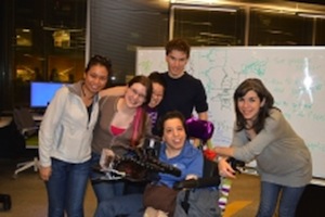 The winning team in the MIT assistive technologies hackathon built a battery-powered Bluetooth joystick and mouse that a person could control by inhaling and exhaling. Image courtesy of MIT.