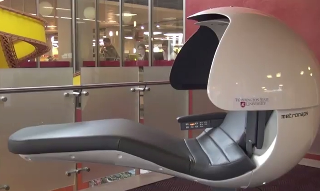 Washington State University's Chinook Student Center will feature as many as 10 or 15 pods, self-contained units that give students privacy while they take timed power naps to ambient music. When their time is up, the pod vibrates them awake.