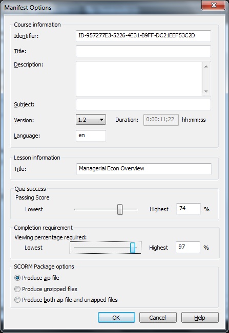 camtasia publishing scorm package