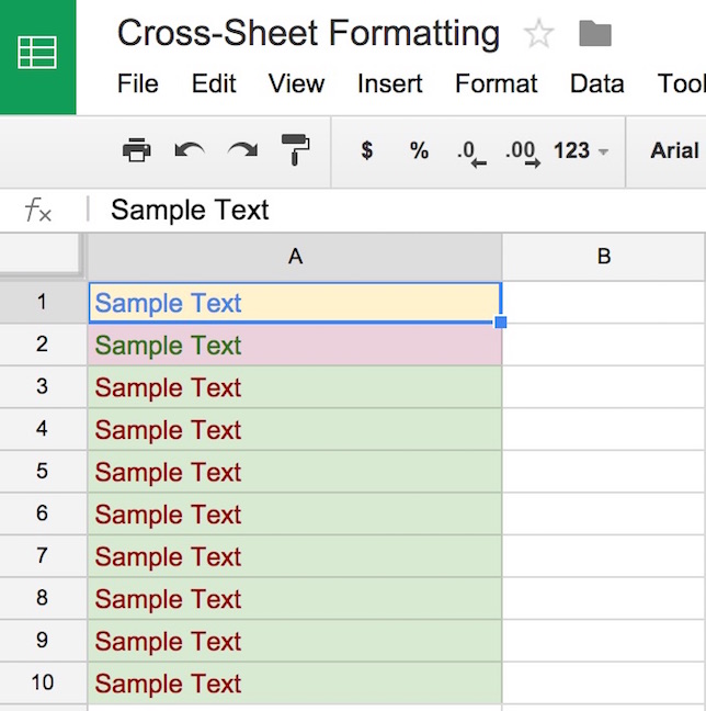 Google Apps Applying Conditional Formatting Across Sheets