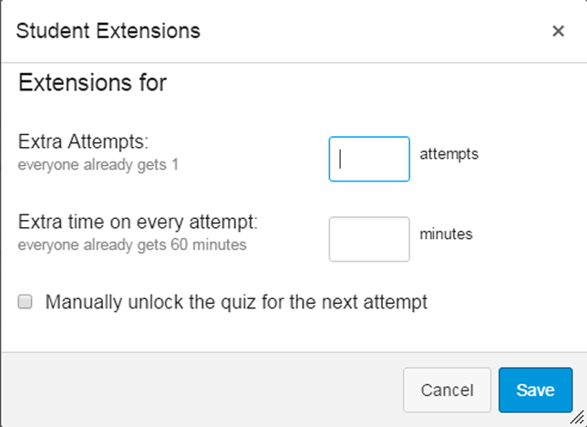 Within Canvas, set the amount of extra time the student is allowed.