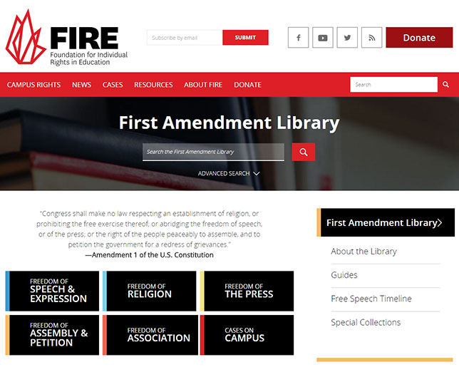 Foundation for Individual Rights in Education (FIRE) launched the First Amendment Library