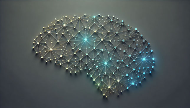 pattern of interconnected glowing nodes and lines forming a neural network structure