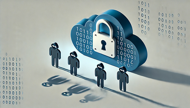 minimalist illustration conveying security threats, featuring a blue gradient cloud with a metallic silver padlock at its center