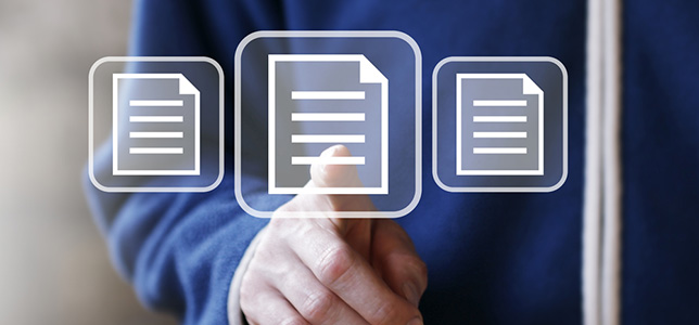 finger pointing to digital document icons