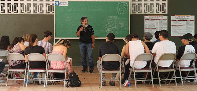 After Hurricane Maria, Universidad del Sagrado Corazón turned every available space into classrooms, including porches, terraces, porticos, open spaces and hallways.