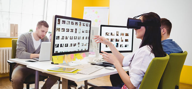 student using virtual reality headset