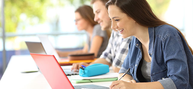 students looking at laptops