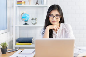 college student working on computer