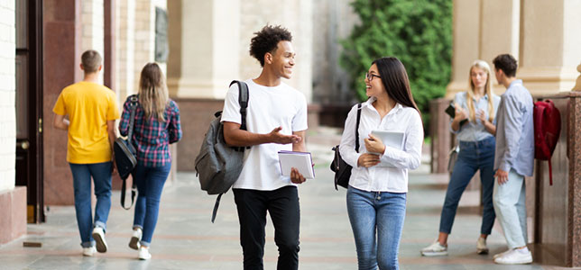 group of college students walking