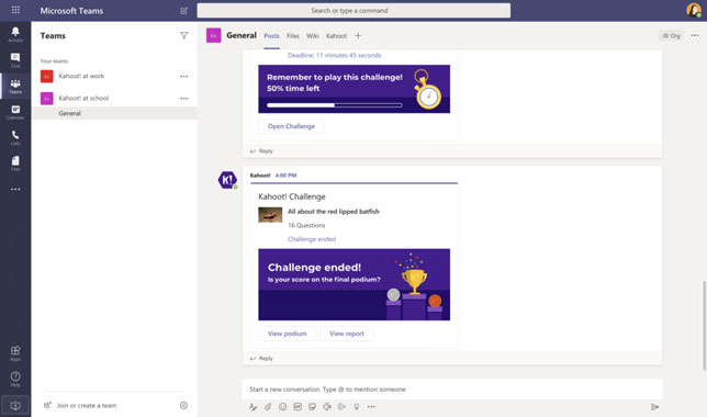 Kahoot in Microsoft Teams