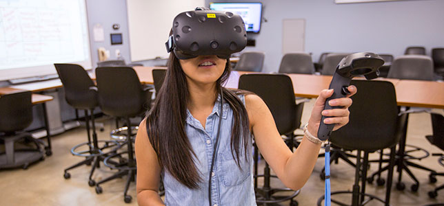 San Diego State University student using virtual reality headset