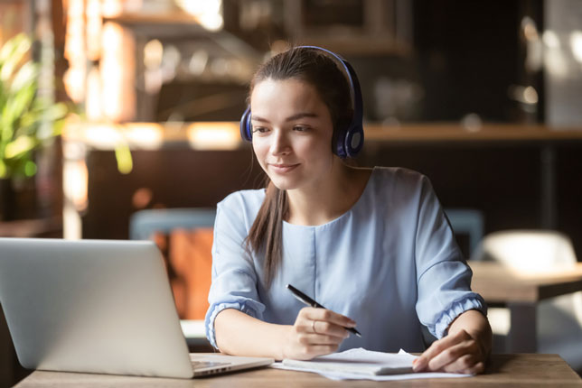 woman studying on computer