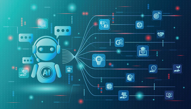 ai robot connected to various technology icons