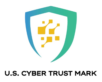 Image is proposed logo for FCC smart device cyber trust labeling program with the words U.S. Cyber Trust Mark