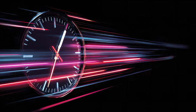 clock and neon light trails