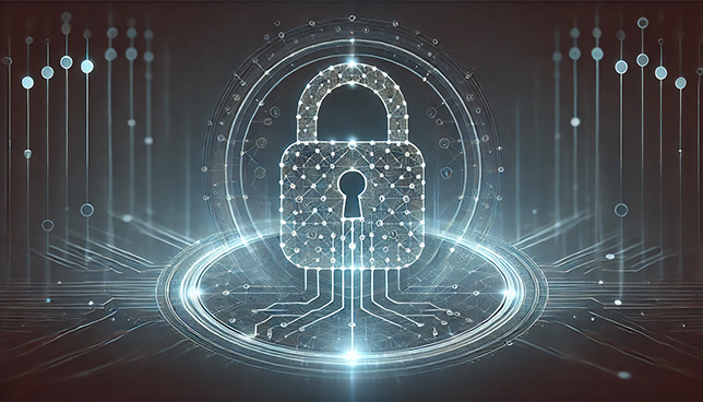 translucent lock composed of interconnected nodes and circuits at the center