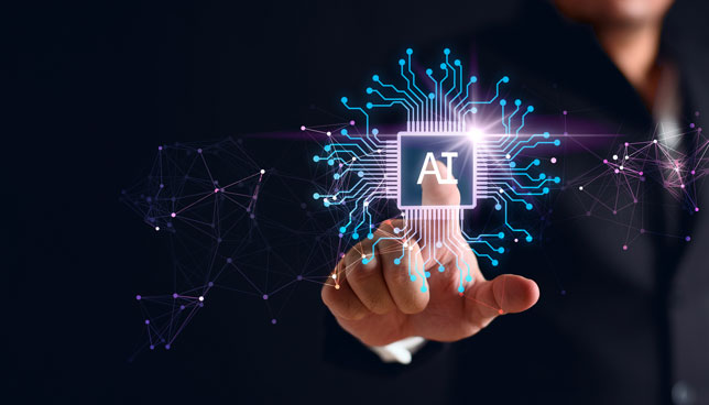 business with finger touching AI circuit icon