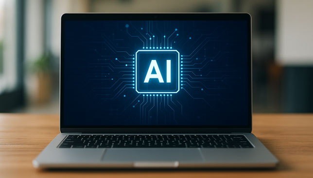 laptop with AI symbol on screen