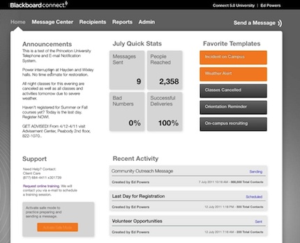 Blackboard Connect 5.0 lets administrators view historic data, such as message delivery statistics.