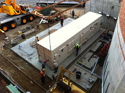  The portable data center in place. Loaded, it will weigh about 110,000 pounds.