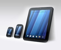 The HP webOS lineup includes the TouchPad tablet and Pre handheld devices.