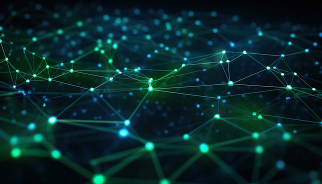 blue and green network lines