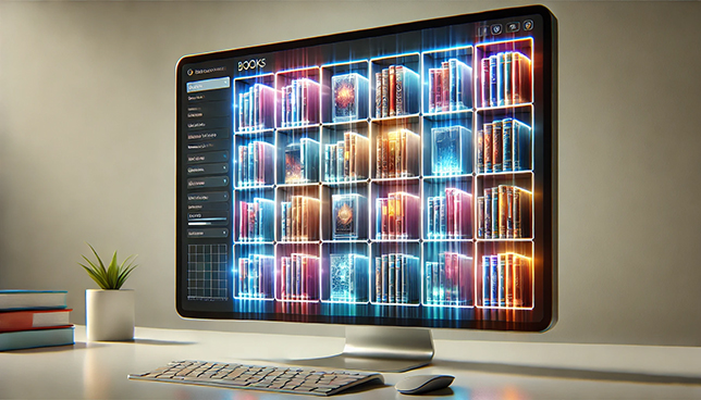 digital bookshelf displayed on a computer screen