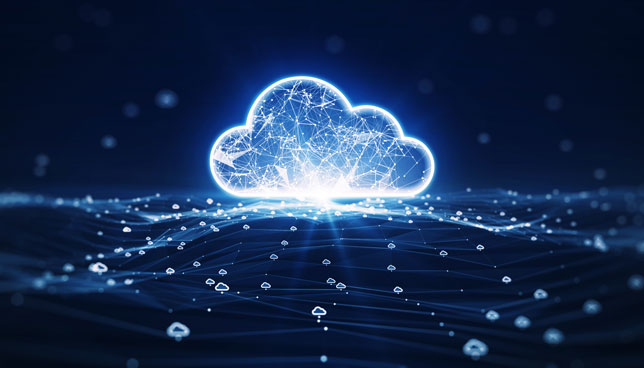 large cloud icon on a sea of connected polygons