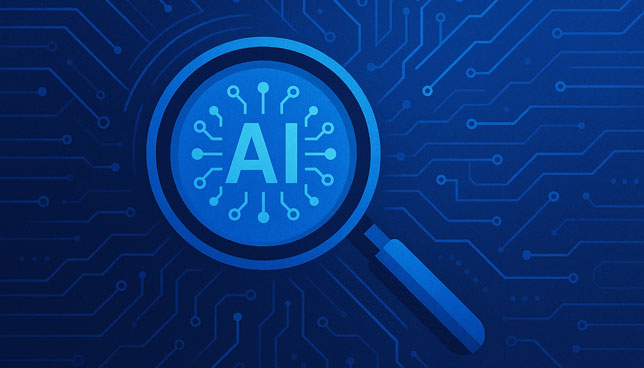 magnifying glass with AI icon in the center